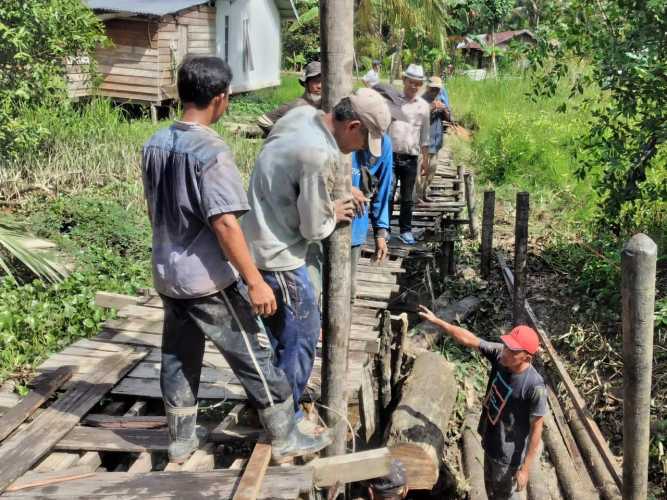Gerak Cepat, Edy Indra Kesuma dan Masyarakat Perbaiki Jembatan di Dusun Kuala muda