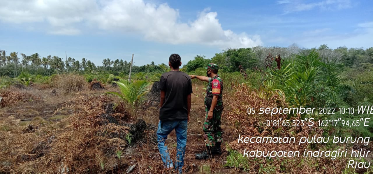 Dengan dukungan Danramil,Serda Supardiyanto Babinsa Koramil 11/Pulau Burung Patroli Karhutlah